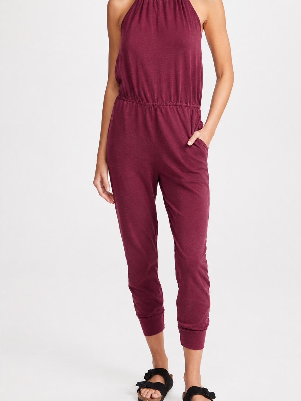 Sundry NWT Halter Jogger Jumpsuit Pockets Burgundy Made USA Sz 2